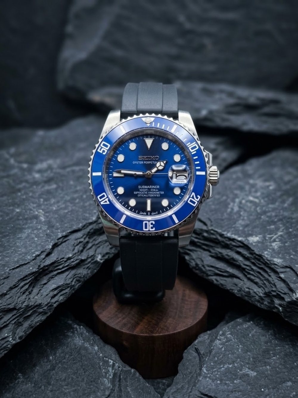 Custom 40mm Automatic Seiko Mod Watch NH35 Smurf Submariner Sport